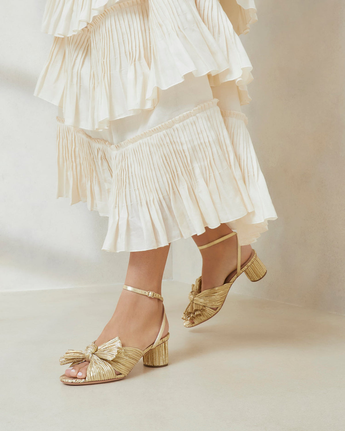 Dahlia Gold Pleated Bow Heel - Loeffler Randall Classic