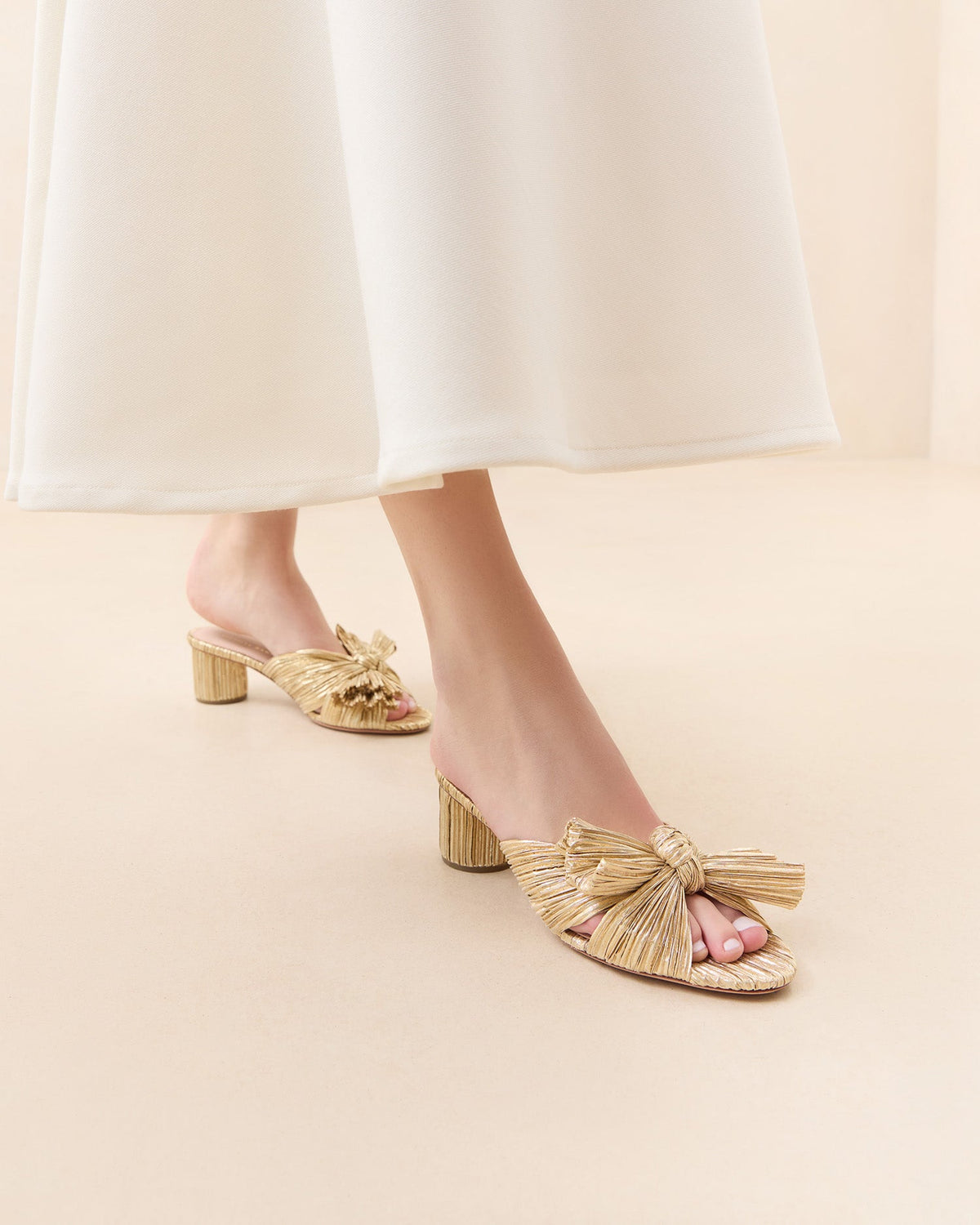 Emilia Gold Pleated Bow Heel - Loeffler Randall Recommended
