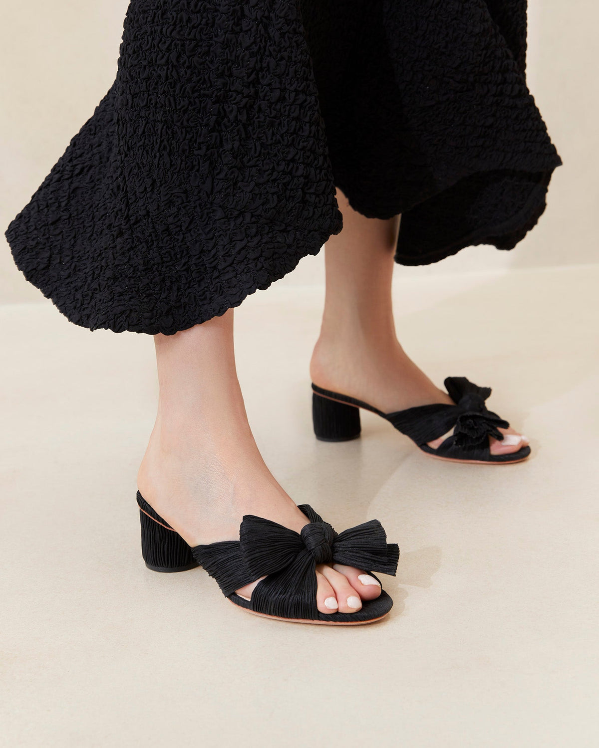 Emilia Black Pleated Bow Heel - Loeffler Randall Featured