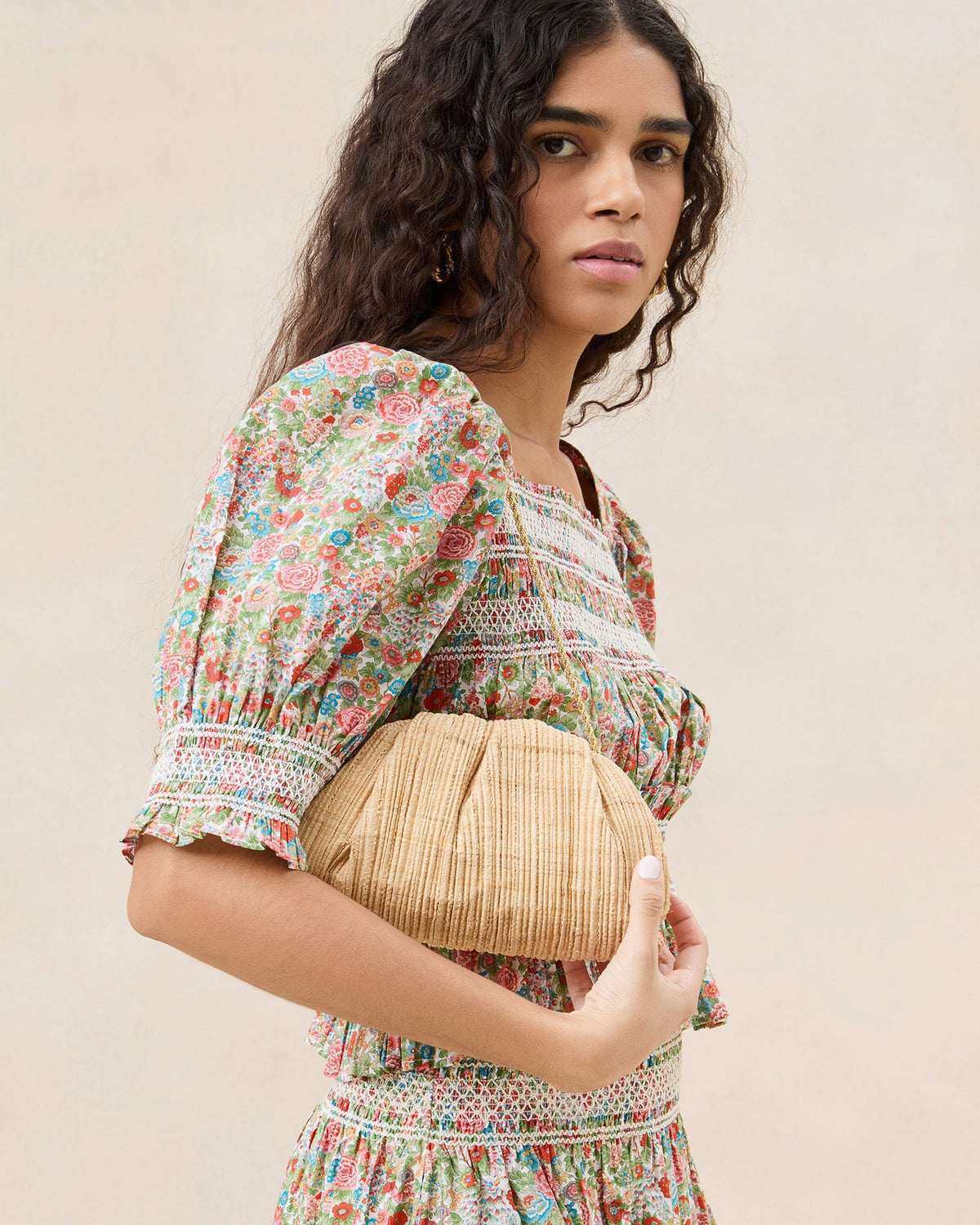 Bailey Natural Pleated Dome Clutch - Loeffler Randall New