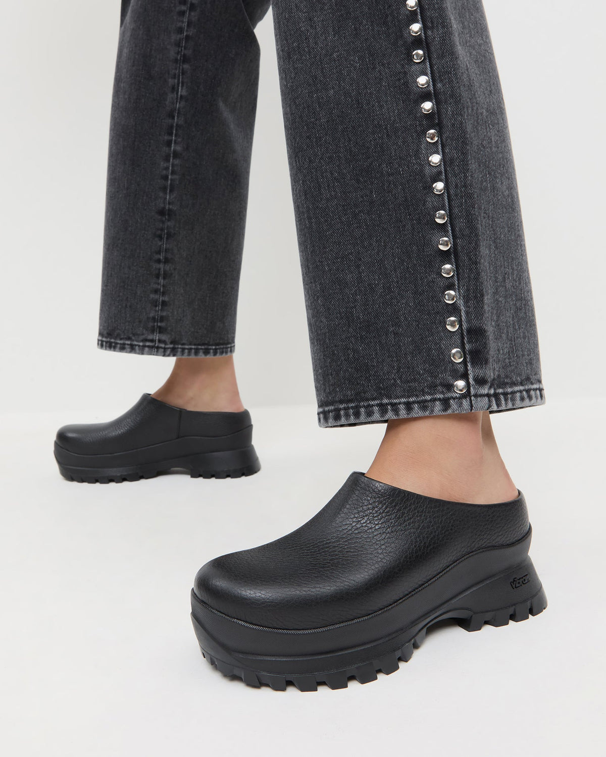 Gemma Black Leather Lug Mule - Loeffler Randall Exclusive