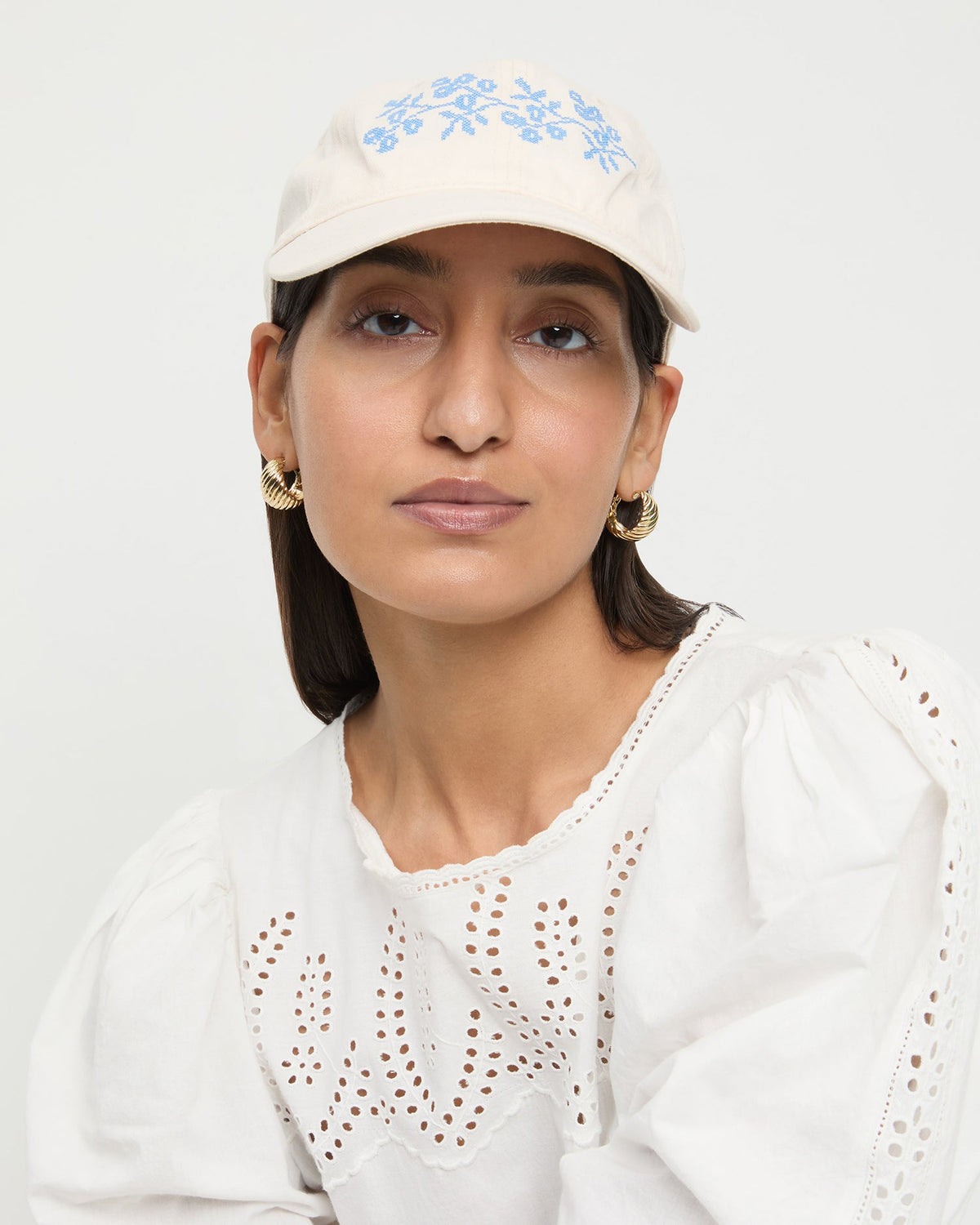 Cairo Natural/Blue Embroidered Cap - Loeffler Randall Great Value