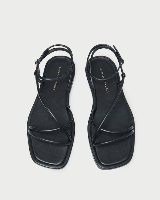 Noor Black Leather Flat Sandal - Loeffler Randall New