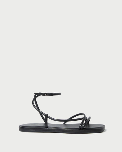 Noor Black Leather Flat Sandal - Loeffler Randall New