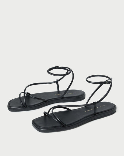 Noor Black Leather Flat Sandal - Loeffler Randall New