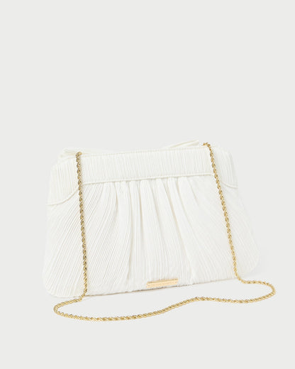 Rayne White Pleated Bow Clutch - Loeffler Randall Discount