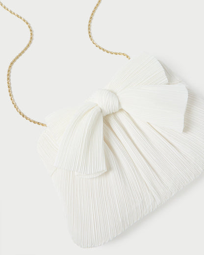 Rayne White Pleated Bow Clutch - Loeffler Randall Discount