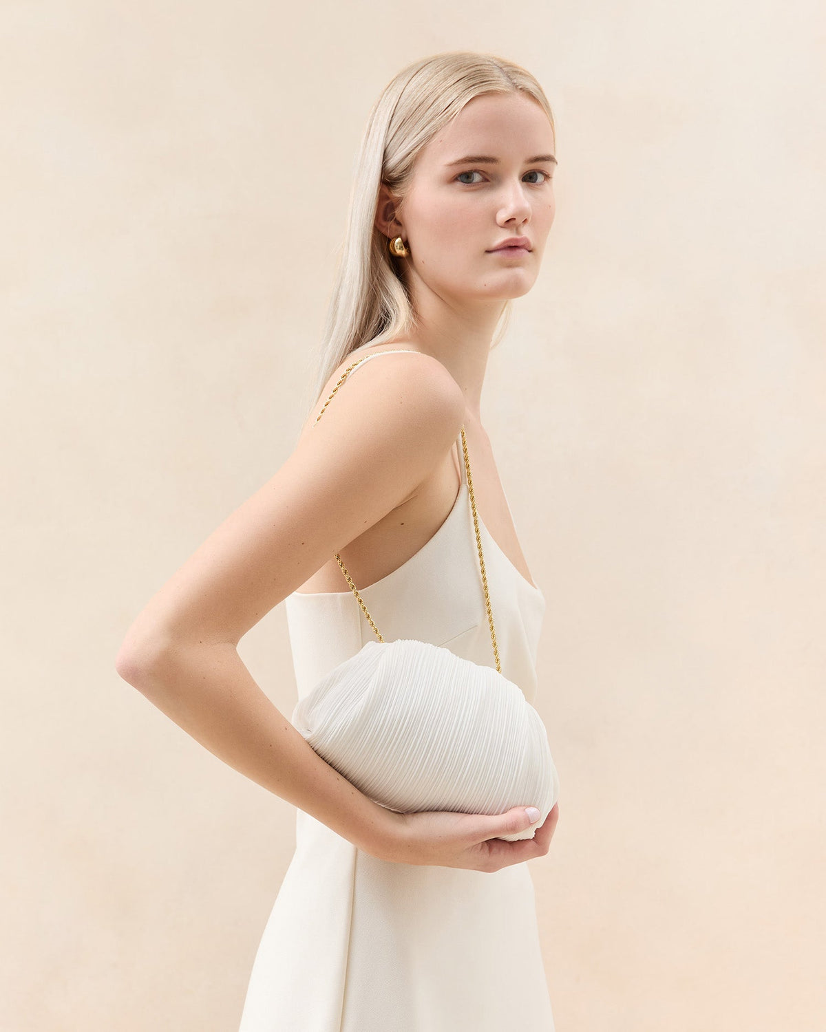 Bailey White Pleated Dome Clutch - Loeffler Randall Quality