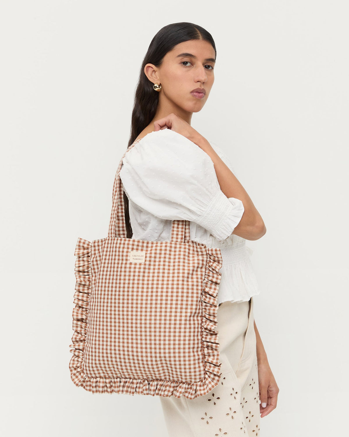 Justine Brown Gingham Ruffle Tote - Loeffler Randall New