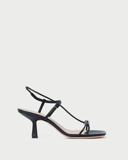 Triana Black Leather Mid-Heel Sandal - Loeffler Randall Best Seller