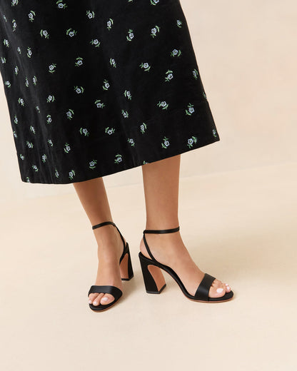 Malia Black Satin Curved-Heel Sandal - Loeffler Randall Essential
