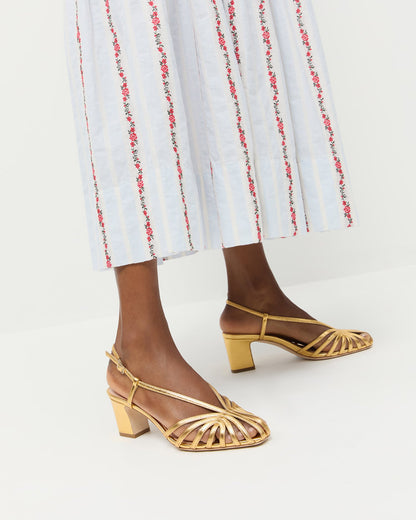 Priscilla Gold Lattice Heeled Sandal - Loeffler Randall Sale