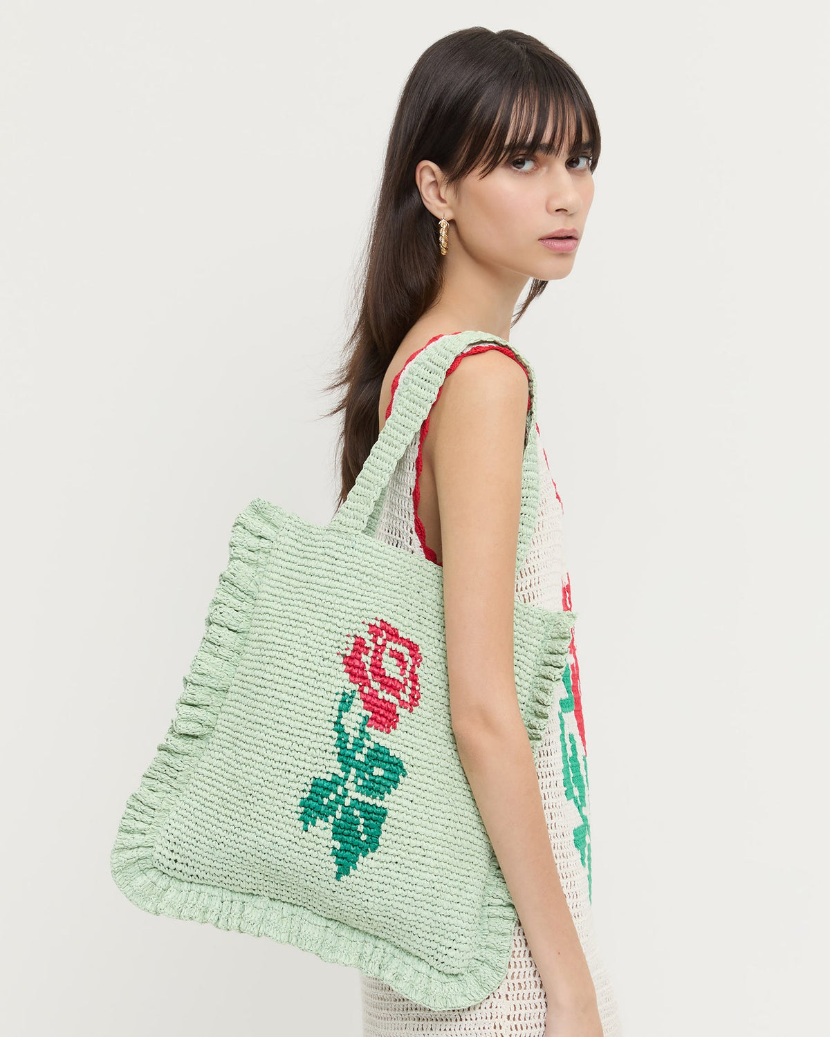 Justine Mint Crochet Ruffle Tote - Loeffler Randall Deals