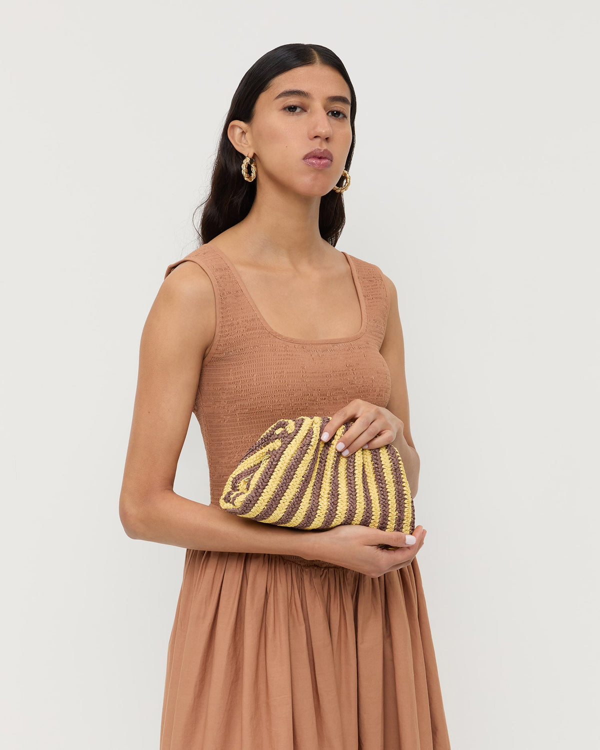 Bailey Brown/Butter Stripe Dome Clutch - Loeffler Randall Exclusive