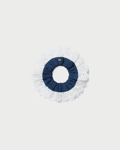 Dolly Denim/Cream Embroidered Scrunchie - Loeffler Randall Hot Sale