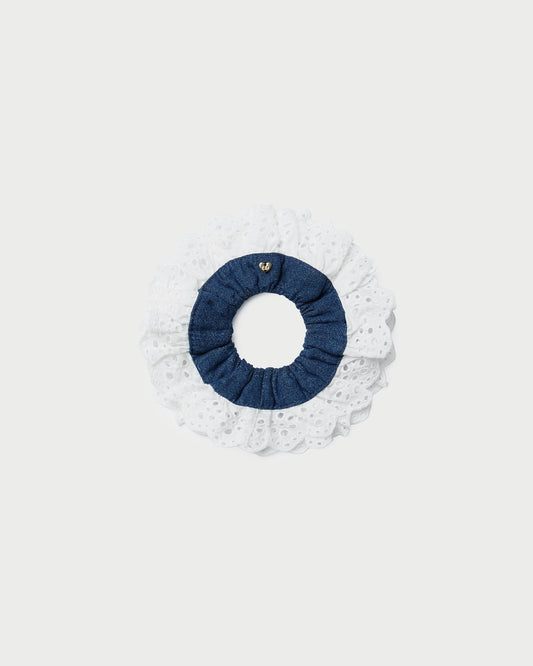 Dolly Denim/Cream Embroidered Scrunchie - Loeffler Randall Hot Sale