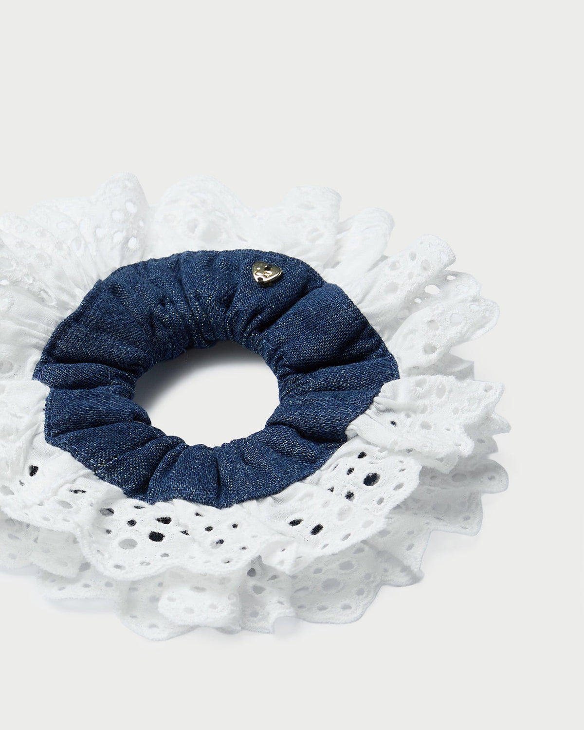 Dolly Denim/Cream Embroidered Scrunchie - Loeffler Randall Hot Sale