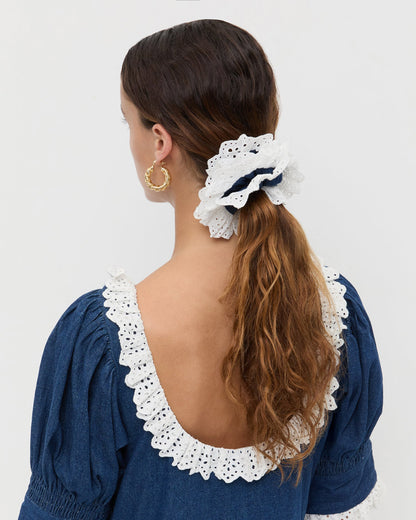 Dolly Denim/Cream Embroidered Scrunchie - Loeffler Randall Hot Sale