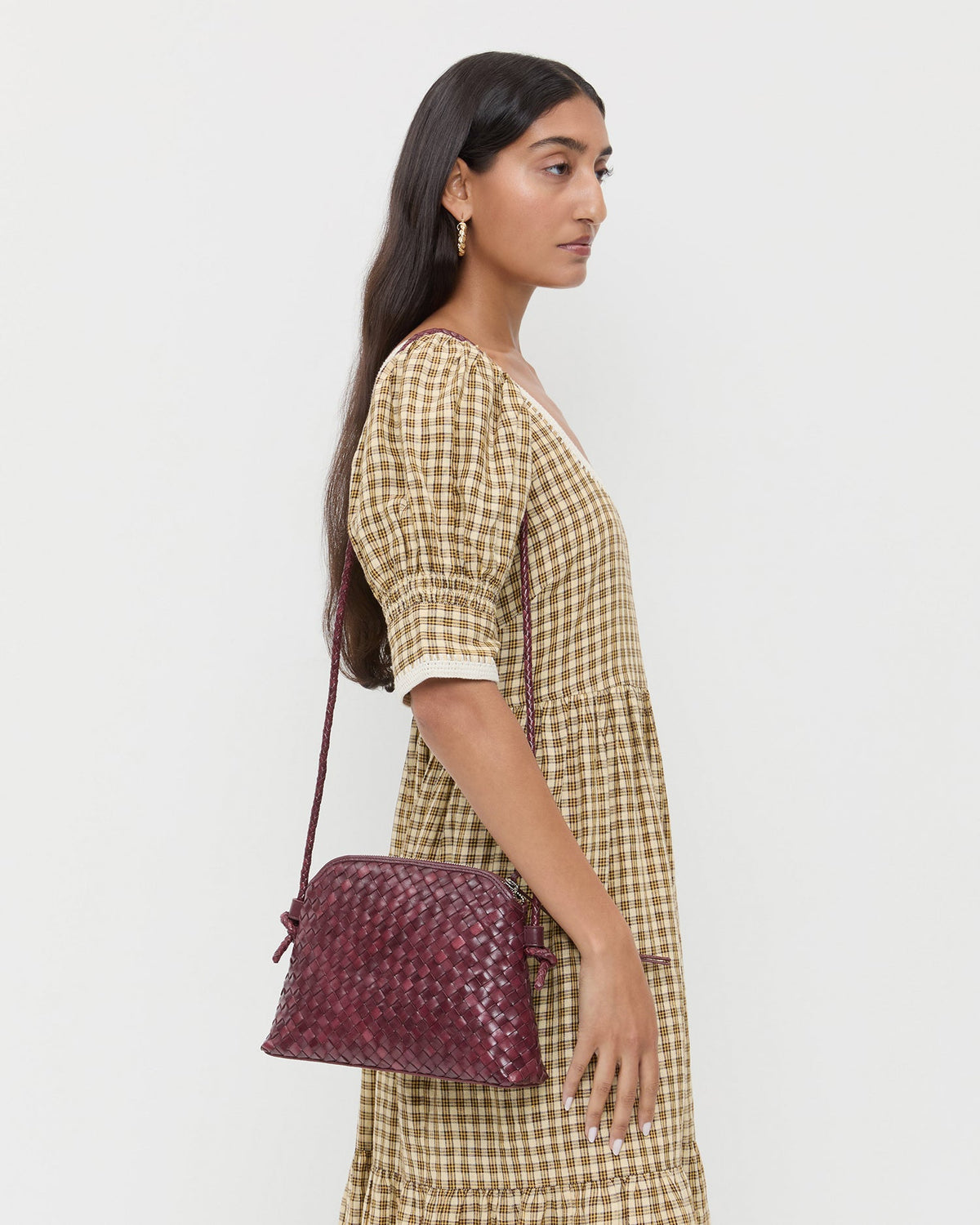 Mallory Maroon Woven Leather Crossbody - Loeffler Randall New