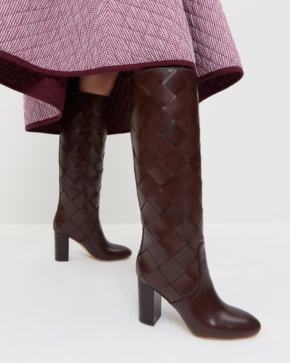 Goldy Espresso Woven Leather Tall Boot - Loeffler Randall Trending