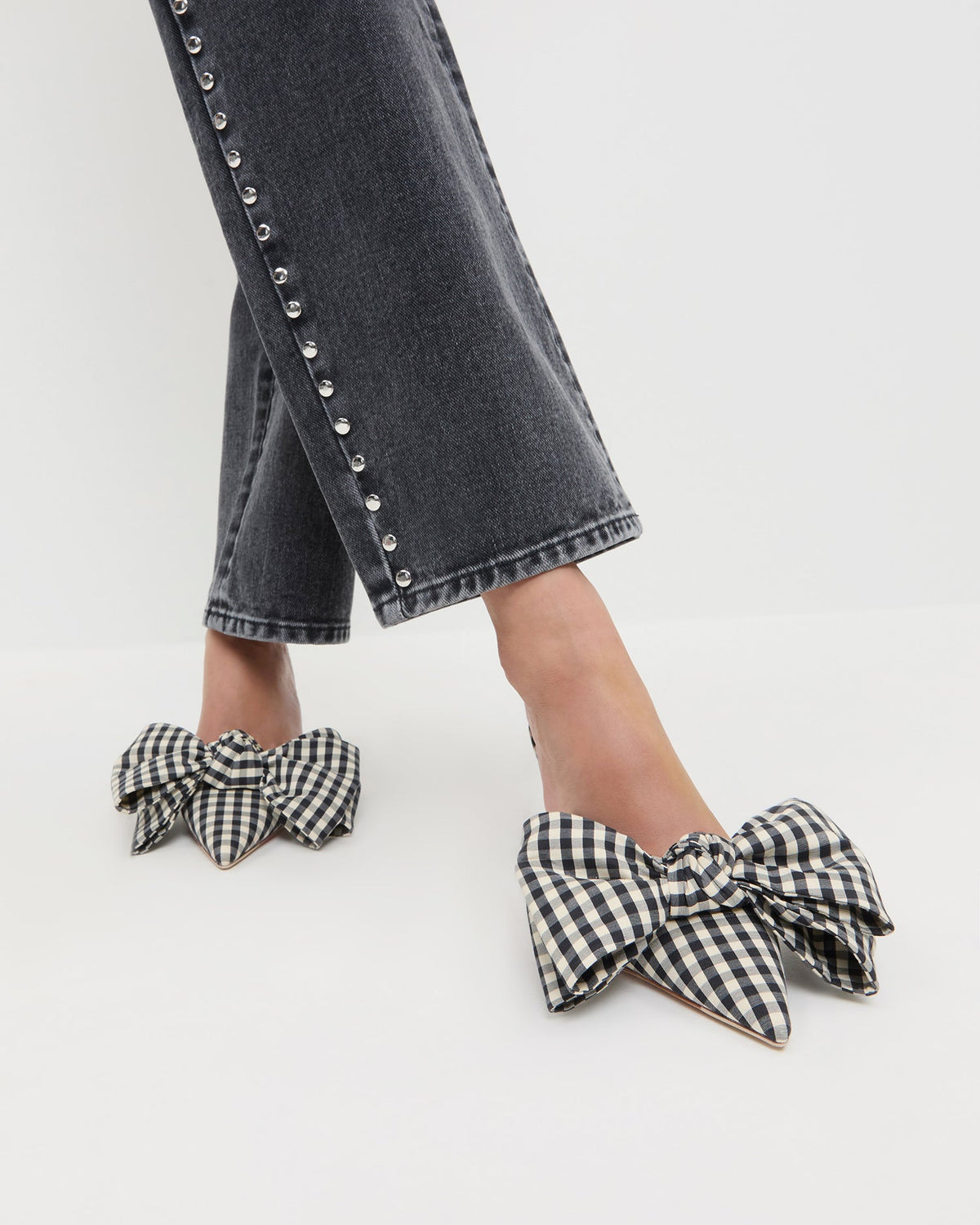 Margot Black/White Gingham Bow Mule - Loeffler Randall Sale