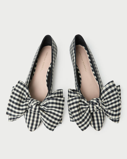 Noa Black/White Gingham Bow Flat - Loeffler Randall Essential