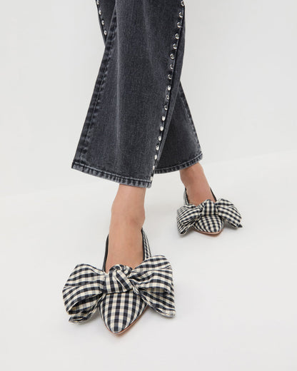 Noa Black/White Gingham Bow Flat - Loeffler Randall Essential