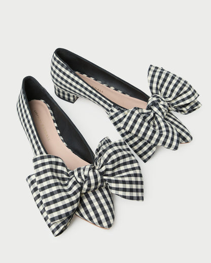 Noa Black/White Gingham Bow Flat - Loeffler Randall Essential