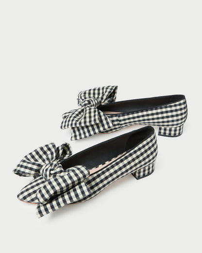 Noa Black/White Gingham Bow Flat - Loeffler Randall Essential